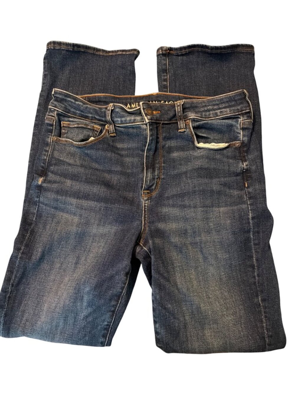 American Eagle Hi Rise Skinny Kick Jeans Next Level Stretch Dark Blue Denim 10